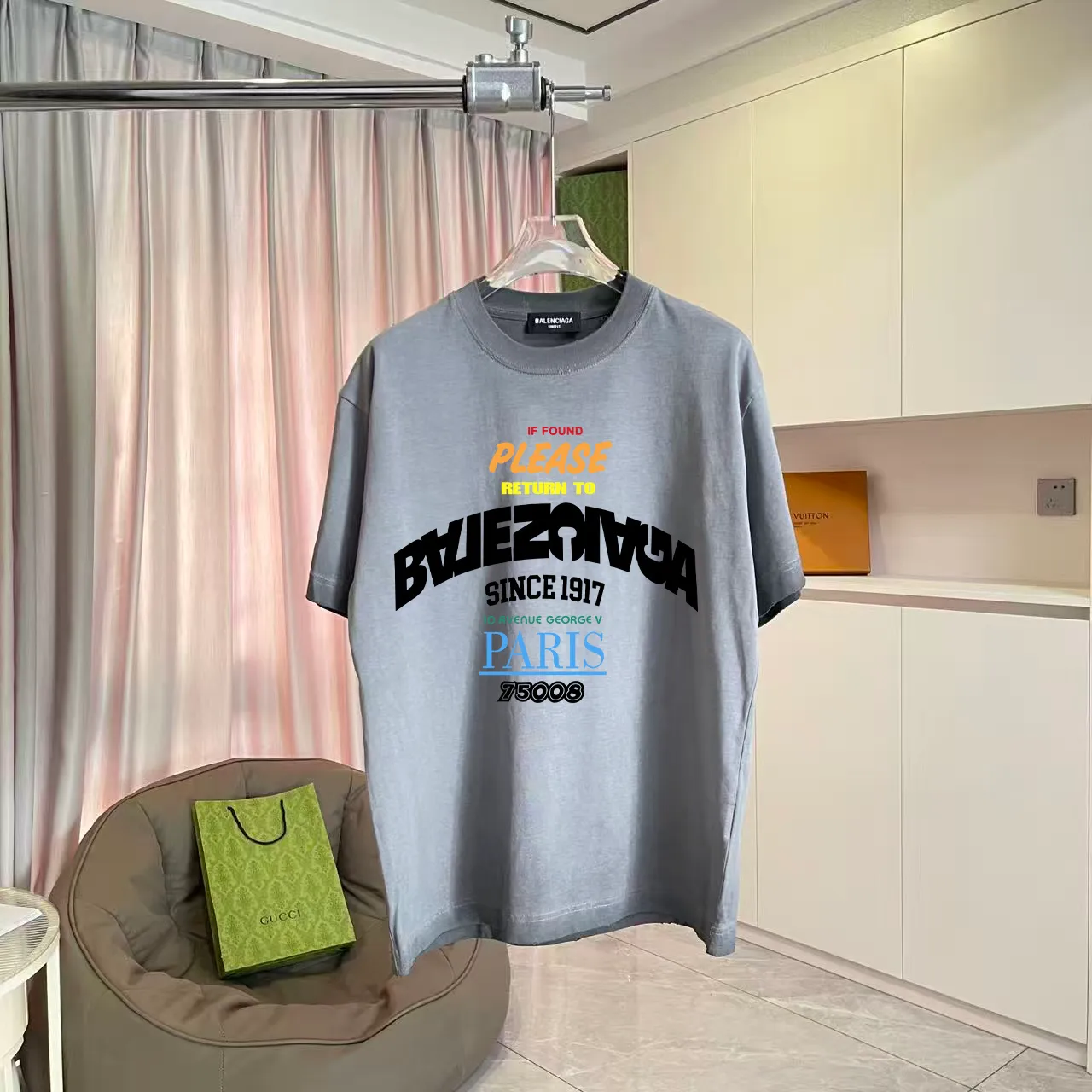 BALENCI*GA 2025 New Arrival logo 320g T Same Style Size：S M L XL XXL ：White Purple Gray
